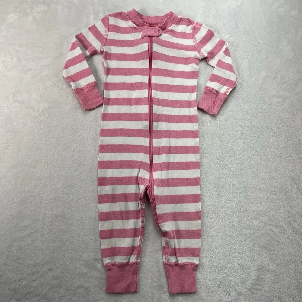 Hanna Andersson Organic Cotton Sleeper Baby Girl 12-18m Pink Striped Footless